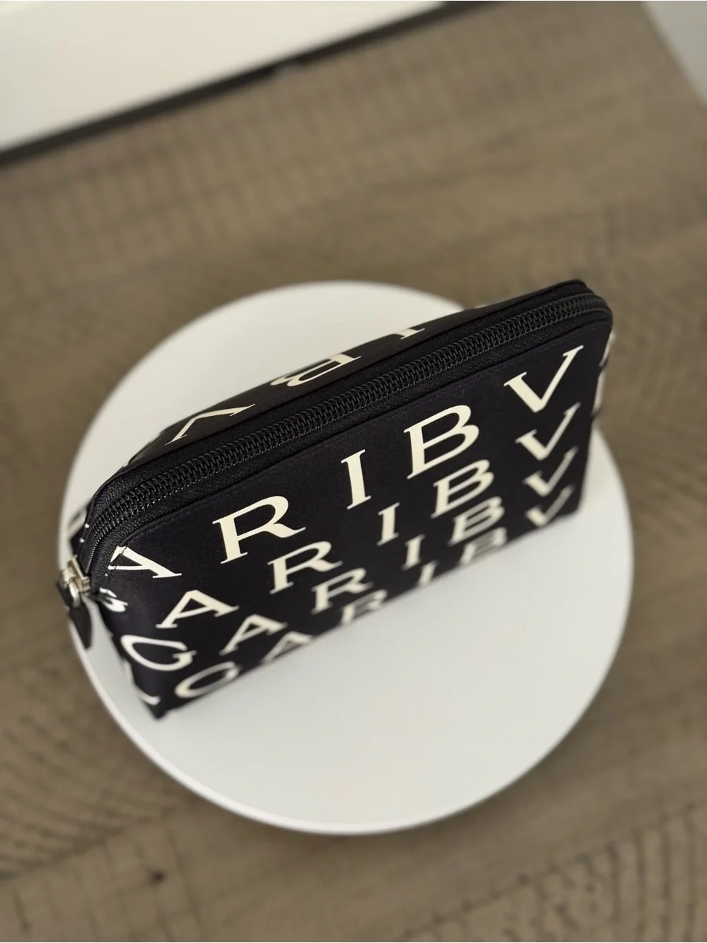 BVLGARI Black & White Logo Print Pouch with box
